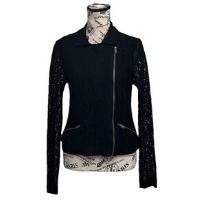 Vtg Y2k Retro Mudd Black Crochet Moto Biker Jacket Grunge Goth Rockabilly L